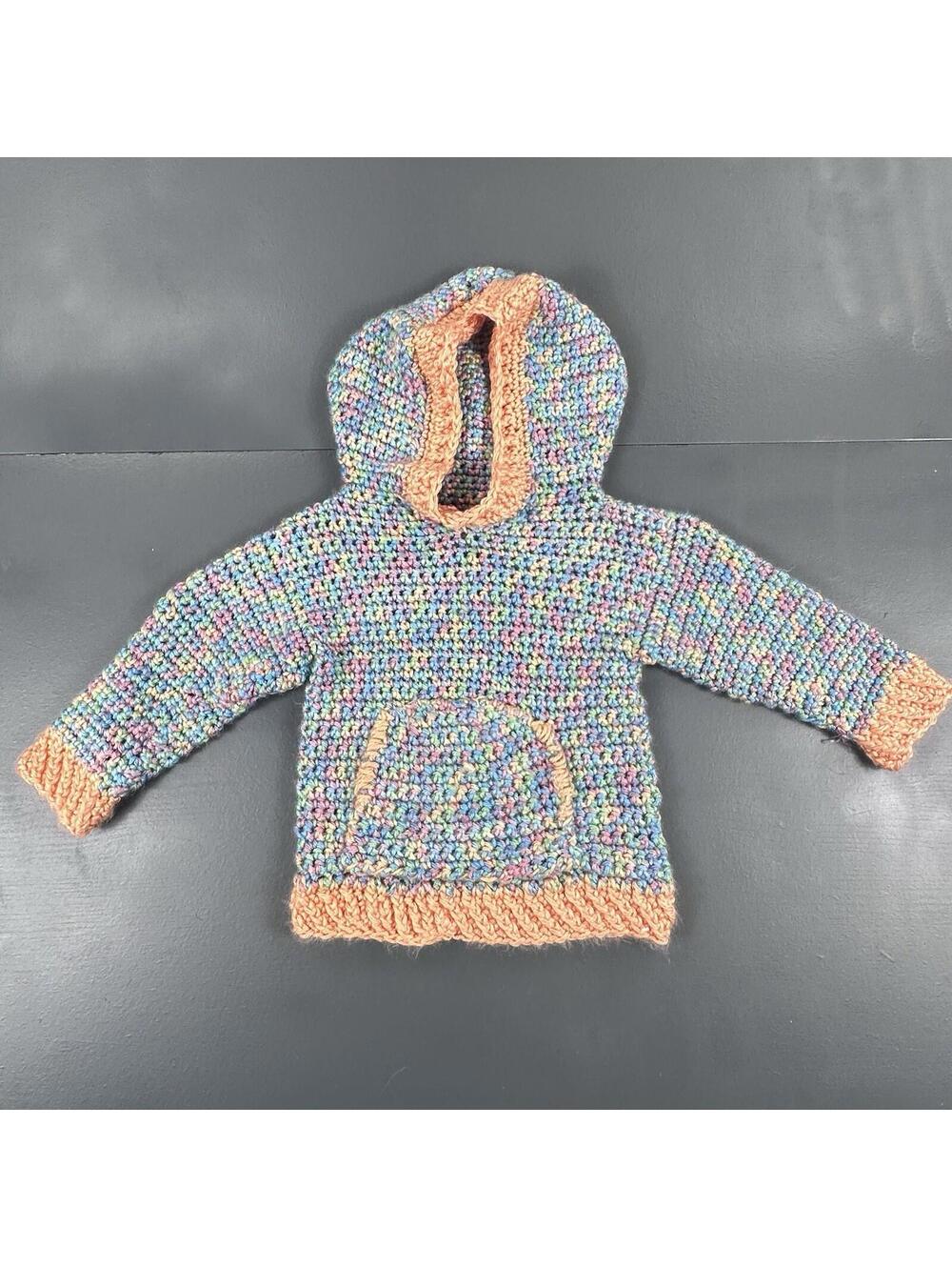 Handmade Crochet Hoodie Infant Girls 0-6 Months Orange Pink Blue Green